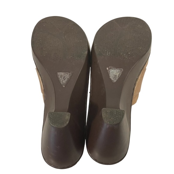 Lassen Tan Leather Slip On Wedge Platform Clog Mule Shoe Sz 11 M - Picture 11 of 12